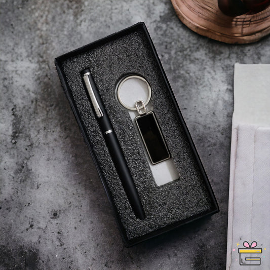 Black Matt Pen & Keychain Gift Set