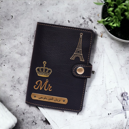 Personalized Name Button Closure Passport Holder