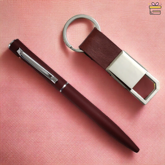 Brown Metal Pen & Keychain Set