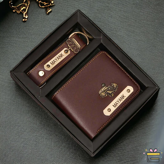 Personalized Brown Wallet & Keychain Gift Set